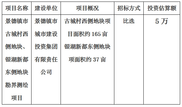 景德鎮(zhèn)市古城村西側(cè)地塊、銀湖新都東側(cè)地塊勘界測繪項目計劃公告